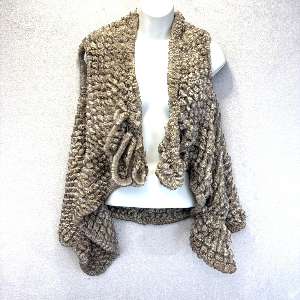 Belle Vere Anthropologie Boho Lagenlook Faux Fur Knit Vest Womens S Open Frontβ
